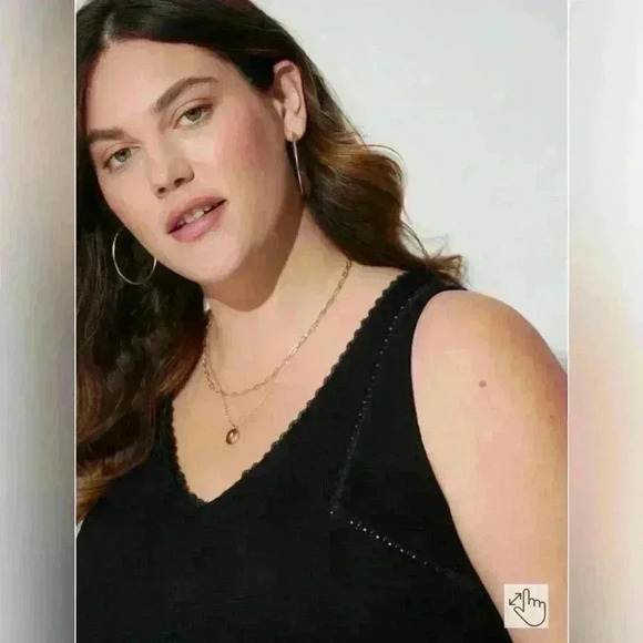 Torrid Cotton Modal Slub Ladder Trim V-Neck Babydoll Tank Top Size 1X Black - Picture 13 of 13